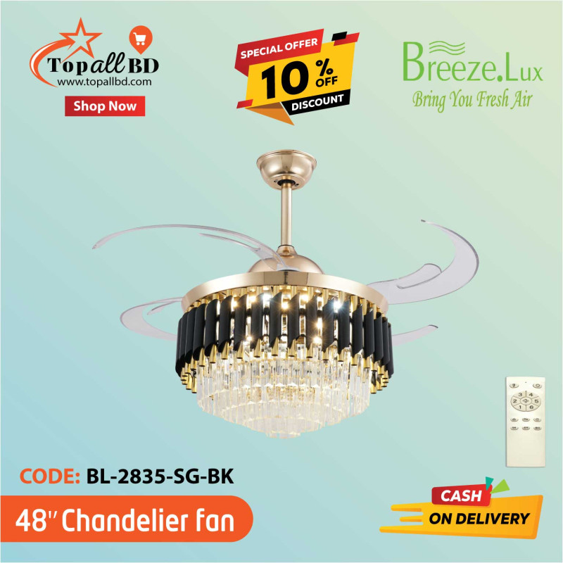 48'' BREEZE.LUX CHANDELIER CEILING FAN 4 BLADE  BL-2835-SG-BK
